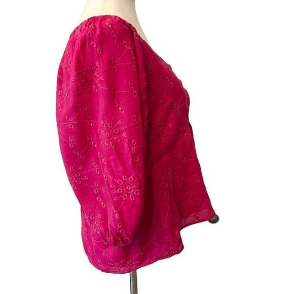 Sofia Vergara Hot Pink Embroidered Empire Waist Boho Style Top XL - Picture 5 of 8